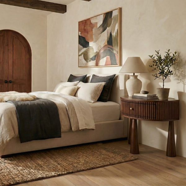 Safavieh Vivietta Fluted Walnut Nightstand with Brass Hardware for Modern Bedroom Elegance SFV4286A