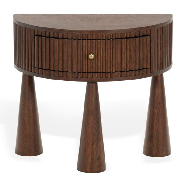 Safavieh Vivietta Fluted Walnut Nightstand with Brass Hardware for Modern Bedroom Elegance SFV4286A