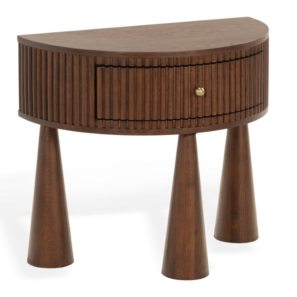 Safavieh Vivietta Fluted Walnut Nightstand with Brass Hardware for Modern Bedroom Elegance SFV4286A
