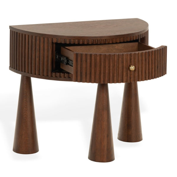 Safavieh Vivietta Fluted Walnut Nightstand with Brass Hardware for Modern Bedroom Elegance SFV4286A