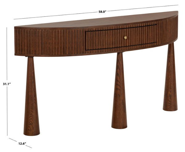 Safavieh Vivietta Fluted Walnut Console Table with Brass Hardware for Entryway or Living Room SFV4287A