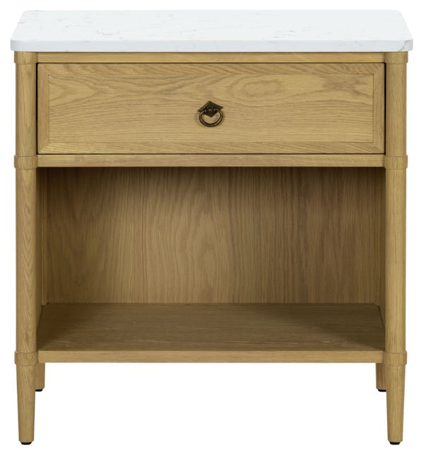 Safavieh Alexarose Marble Top Nightstand with Oak Body Single Drawer Bedside Storage Gray SFV4288A
