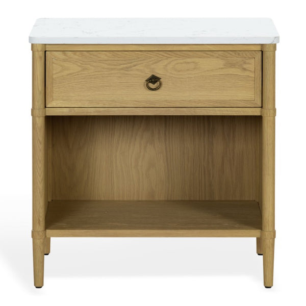 Safavieh Alexarose Marble Top Nightstand with Oak Body Single Drawer Bedside Storage Gray SFV4288A