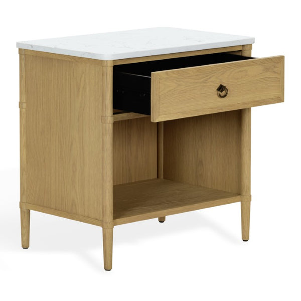 Safavieh Alexarose Marble Top Nightstand with Oak Body Single Drawer Bedside Storage Gray SFV4288A