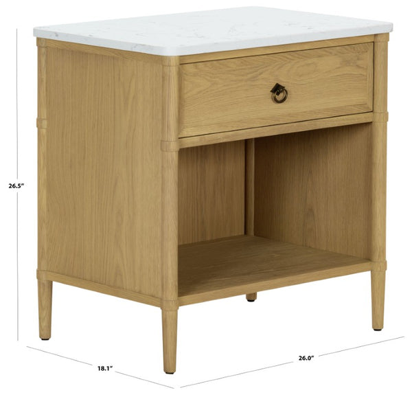 Safavieh Alexarose Marble Top Nightstand with Oak Body Single Drawer Bedside Storage Gray SFV4288A