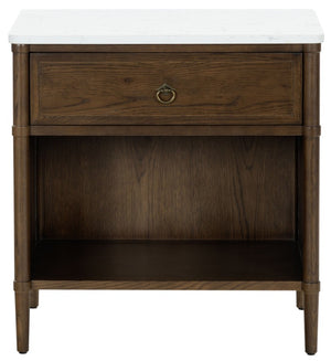 Safavieh Alexarose Marble Top Nightstand with Oak Body Single Drawer Bedside Storage Brown SFV4288B