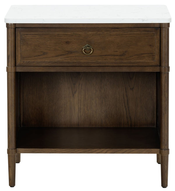 Safavieh Alexarose Marble Top Nightstand with Oak Body Single Drawer Bedside Storage Brown SFV4288B