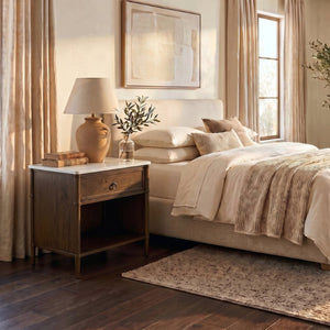 Safavieh Alexarose Marble Top Nightstand with Oak Body Single Drawer Bedside Storage Brown SFV4288B