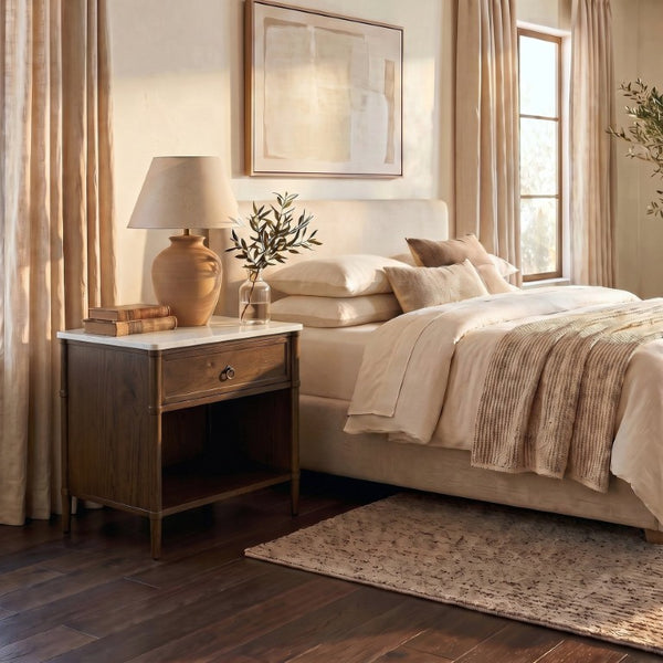 Safavieh Alexarose Marble Top Nightstand with Oak Body Single Drawer Bedside Storage Brown SFV4288B