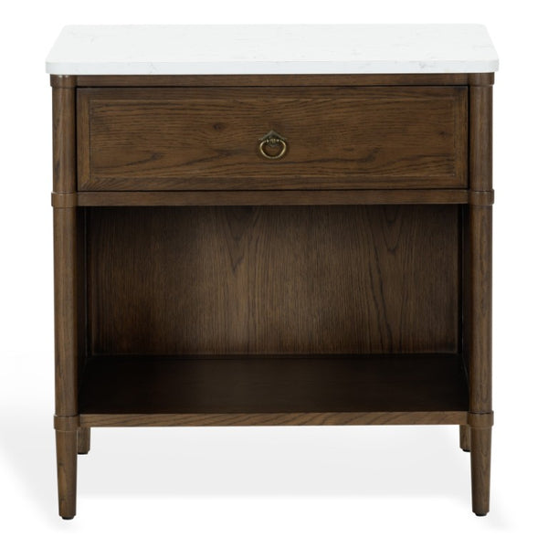 Safavieh Alexarose Marble Top Nightstand with Oak Body Single Drawer Bedside Storage Brown SFV4288B