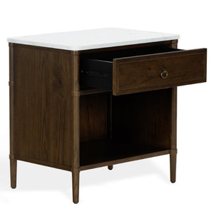 Safavieh Alexarose Marble Top Nightstand with Oak Body Single Drawer Bedside Storage Brown SFV4288B