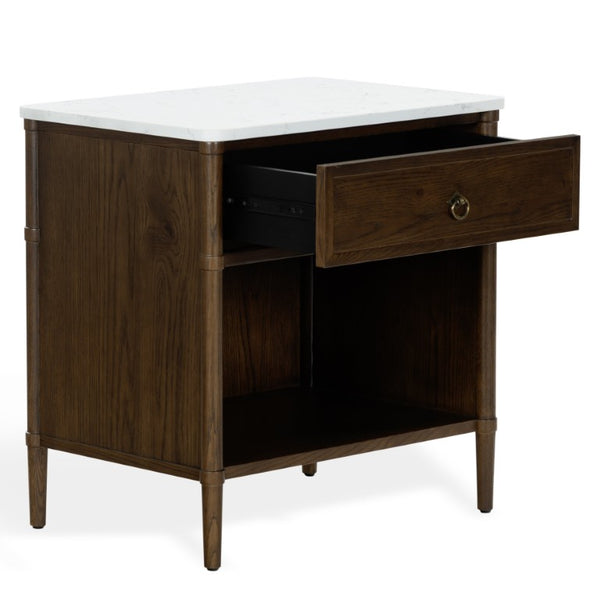 Safavieh Alexarose Marble Top Nightstand with Oak Body Single Drawer Bedside Storage Brown SFV4288B