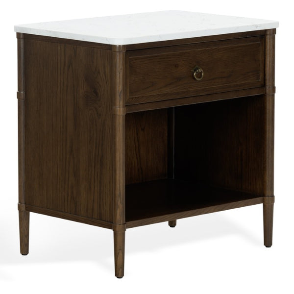 Safavieh Alexarose Marble Top Nightstand with Oak Body Single Drawer Bedside Storage Brown SFV4288B