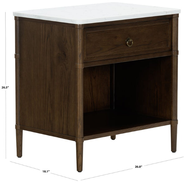 Safavieh Alexarose Marble Top Nightstand with Oak Body Single Drawer Bedside Storage Brown SFV4288B