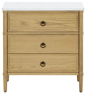 Safavieh Alexarose Three Drawer Nightstand with Marble Top Greige Oak Finish Bedroom Storage Gray SFV4289A