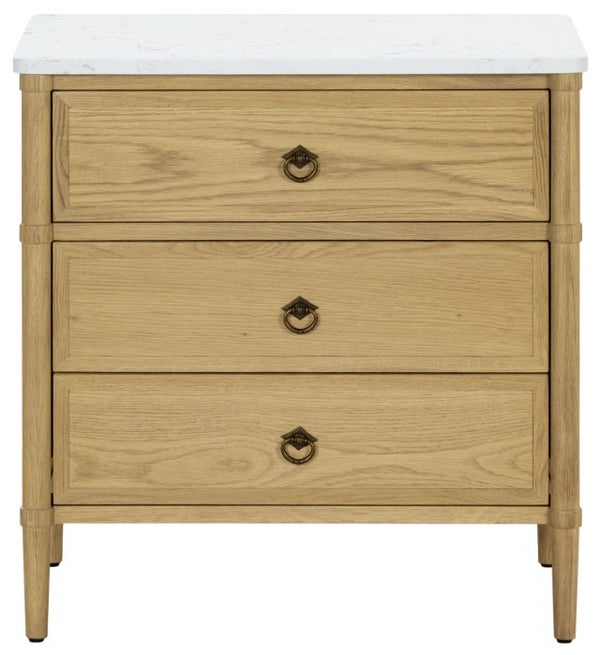 Safavieh Alexarose Three Drawer Nightstand with Marble Top Greige Oak Finish Bedroom Storage Gray SFV4289A
