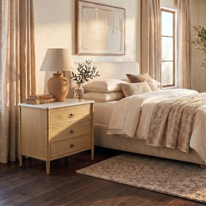 Safavieh Alexarose Three Drawer Nightstand with Marble Top Greige Oak Finish Bedroom Storage Gray SFV4289A