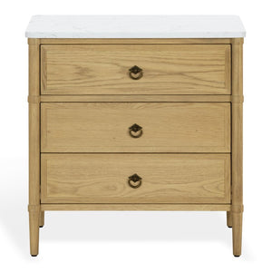 Safavieh Alexarose Three Drawer Nightstand with Marble Top Greige Oak Finish Bedroom Storage Gray SFV4289A