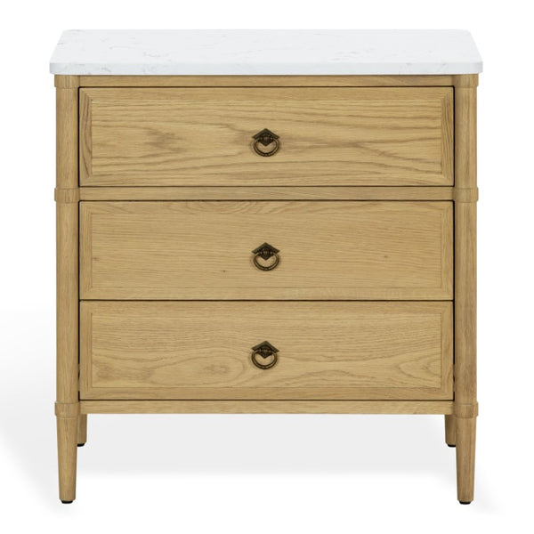 Safavieh Alexarose Three Drawer Nightstand with Marble Top Greige Oak Finish Bedroom Storage Gray SFV4289A