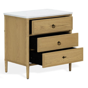 Safavieh Alexarose Three Drawer Nightstand with Marble Top Greige Oak Finish Bedroom Storage Gray SFV4289A