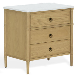 Safavieh Alexarose Three Drawer Nightstand with Marble Top Greige Oak Finish Bedroom Storage Gray SFV4289A