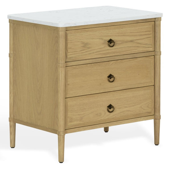 Safavieh Alexarose Three Drawer Nightstand with Marble Top Greige Oak Finish Bedroom Storage Gray SFV4289A