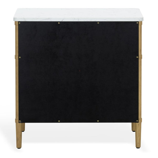 Safavieh Alexarose Three Drawer Nightstand with Marble Top Greige Oak Finish Bedroom Storage Gray SFV4289A