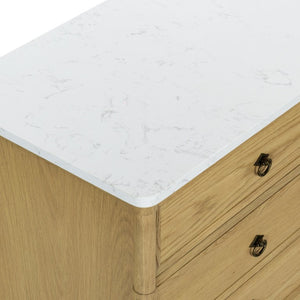 Safavieh Alexarose Three Drawer Nightstand with Marble Top Greige Oak Finish Bedroom Storage Gray SFV4289A