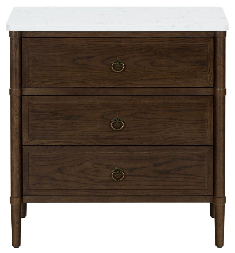 Safavieh Alexarose Three Drawer Nightstand with Marble Top Greige Oak Finish Bedroom Storage Brown SFV4289B