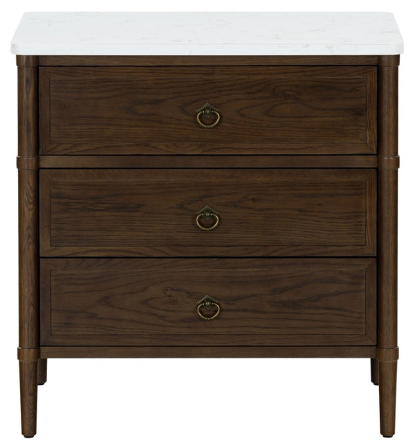 Safavieh Alexarose Three Drawer Nightstand with Marble Top Greige Oak Finish Bedroom Storage Brown SFV4289B