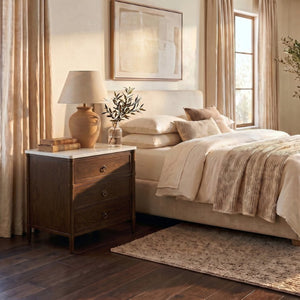 Safavieh Alexarose Three Drawer Nightstand with Marble Top Greige Oak Finish Bedroom Storage Brown SFV4289B