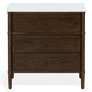 Safavieh Alexarose Three Drawer Nightstand with Marble Top Greige Oak Finish Bedroom Storage Brown SFV4289B