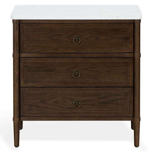 Safavieh Alexarose Three Drawer Nightstand with Marble Top Greige Oak Finish Bedroom Storage Brown SFV4289B