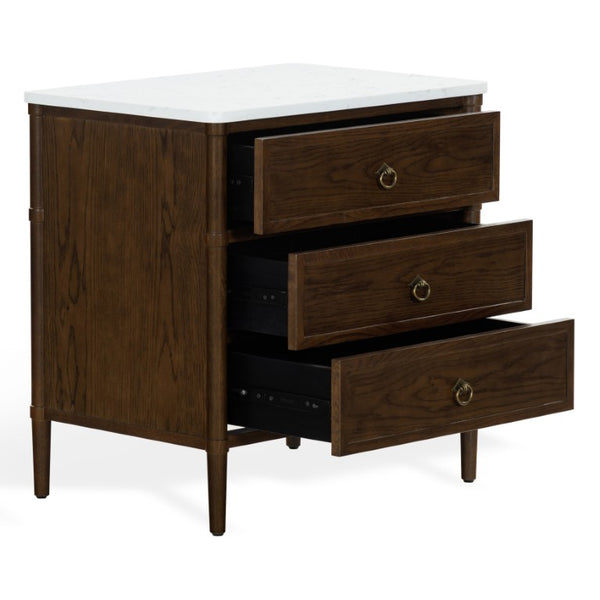 Safavieh Alexarose Three Drawer Nightstand with Marble Top Greige Oak Finish Bedroom Storage Brown SFV4289B