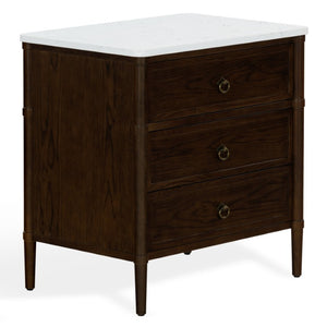 Safavieh Alexarose Three Drawer Nightstand with Marble Top Greige Oak Finish Bedroom Storage Brown SFV4289B