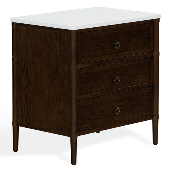 Safavieh Alexarose Three Drawer Nightstand with Marble Top Greige Oak Finish Bedroom Storage Brown SFV4289B