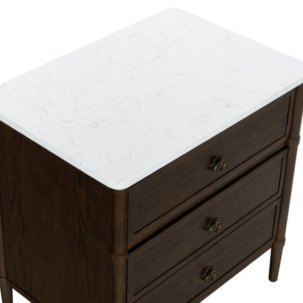 Safavieh Alexarose Three Drawer Nightstand with Marble Top Greige Oak Finish Bedroom Storage Brown SFV4289B