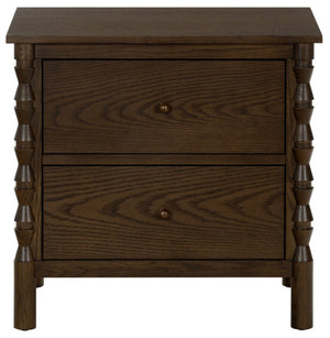Safavieh Alyssabelle Walnut Finish Two Drawer Nightstand with Artisan Carved Legs for Bedroom Brown SFV4290A
