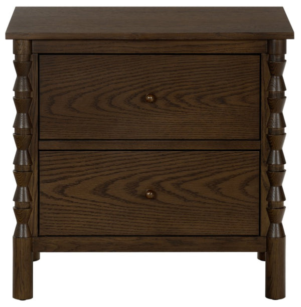 Safavieh Alyssabelle Walnut Finish Two Drawer Nightstand with Artisan Carved Legs for Bedroom Brown SFV4290A