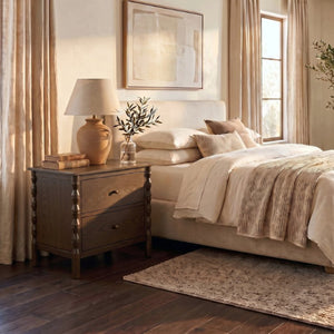 Safavieh Alyssabelle Walnut Finish Two Drawer Nightstand with Artisan Carved Legs for Bedroom Brown SFV4290A