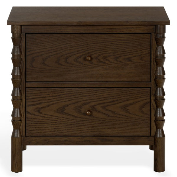 Safavieh Alyssabelle Walnut Finish Two Drawer Nightstand with Artisan Carved Legs for Bedroom Brown SFV4290A