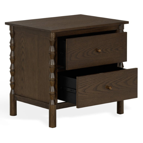 Safavieh Alyssabelle Walnut Finish Two Drawer Nightstand with Artisan Carved Legs for Bedroom Brown SFV4290A