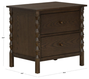 Safavieh Alyssabelle Walnut Finish Two Drawer Nightstand with Artisan Carved Legs for Bedroom Brown SFV4290A