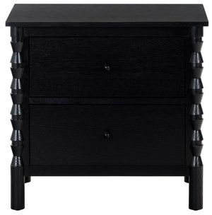 Safavieh Alyssabelle Walnut Finish Two Drawer Nightstand with Artisan Carved Legs for Bedroom Black SFV4290B