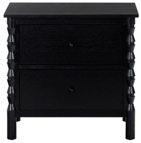 Safavieh Alyssabelle Walnut Finish Two Drawer Nightstand with Artisan Carved Legs for Bedroom Black SFV4290B