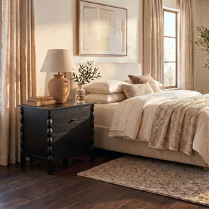 Safavieh Alyssabelle Walnut Finish Two Drawer Nightstand with Artisan Carved Legs for Bedroom Black SFV4290B