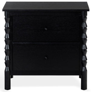 Safavieh Alyssabelle Walnut Finish Two Drawer Nightstand with Artisan Carved Legs for Bedroom Black SFV4290B