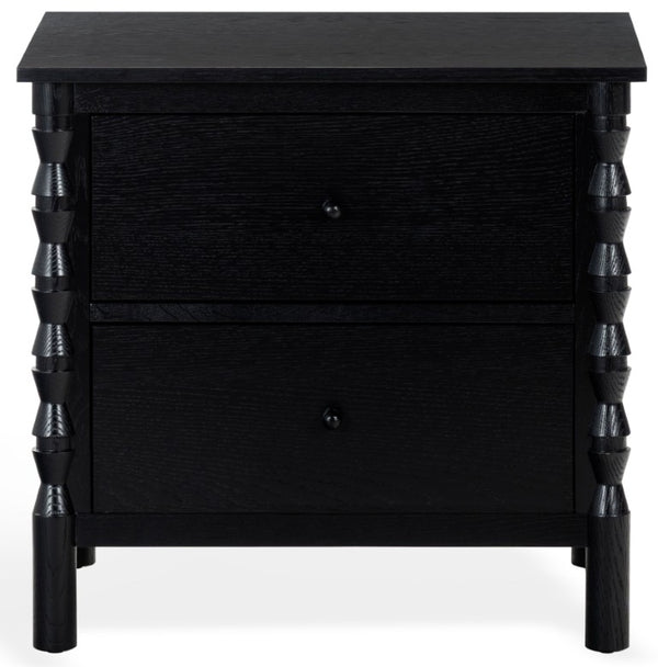 Safavieh Alyssabelle Walnut Finish Two Drawer Nightstand with Artisan Carved Legs for Bedroom Black SFV4290B