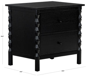 Safavieh Alyssabelle Walnut Finish Two Drawer Nightstand with Artisan Carved Legs for Bedroom Black SFV4290B