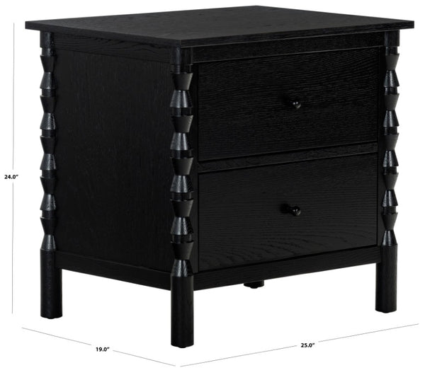 Safavieh Alyssabelle Walnut Finish Two Drawer Nightstand with Artisan Carved Legs for Bedroom Black SFV4290B